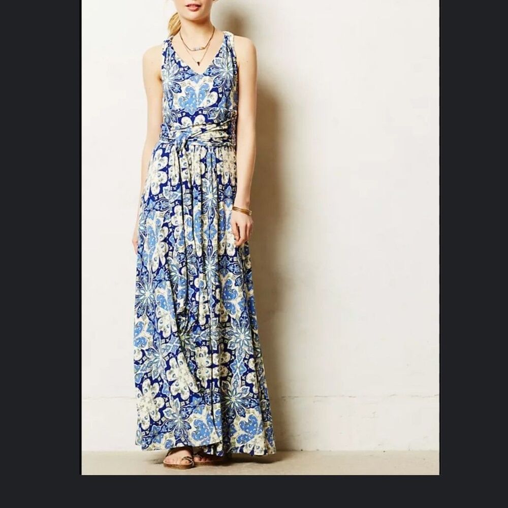 Anthropologie Vanessa Virginia Capuchina Maxi Dress Blue Green Sleeveless *READ*